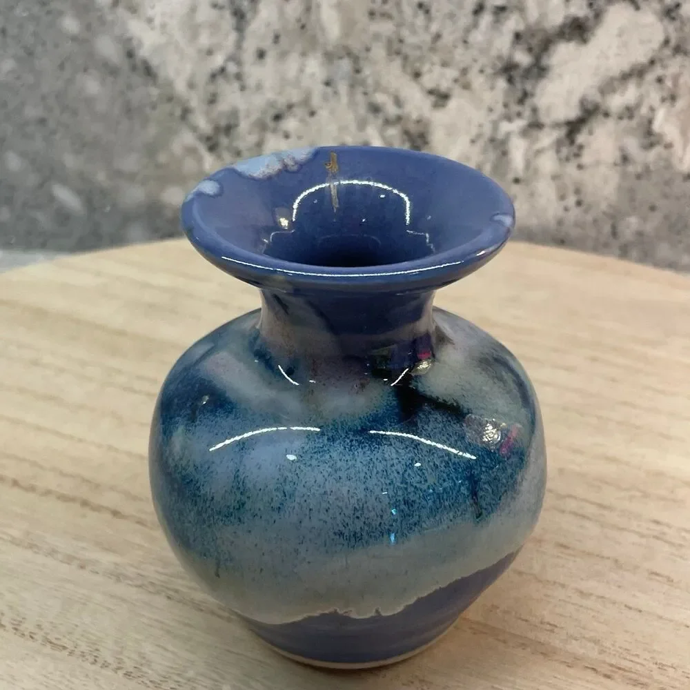 Vintage Signed Miniature Glazed Ceramic Vase - Studio Pottery - Small 3.5 Inch